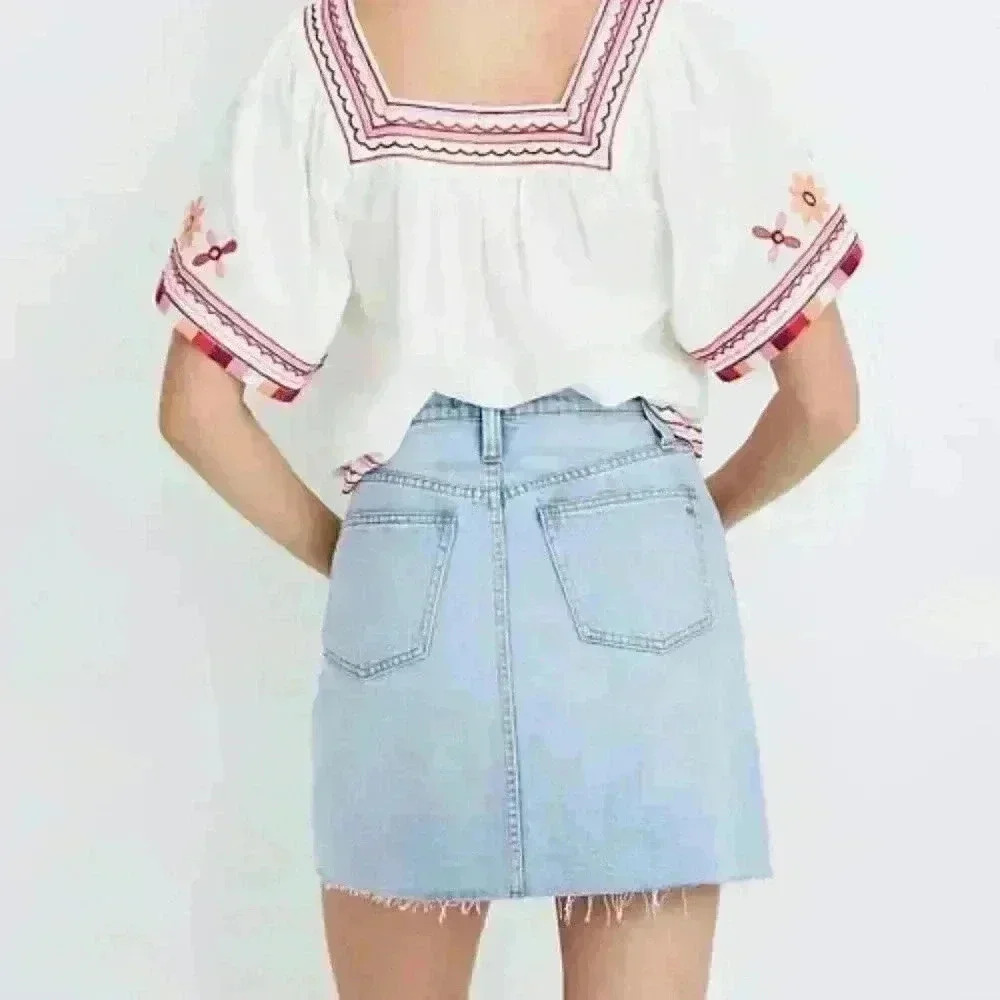 Madewell Rigid Denim A-line Cutout Mini Skirt 23 - Picture 3 of 11